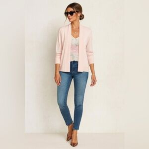 Ted Baker Pink Floral Back Cardigan Open Front Lightweight Sweater Size 1